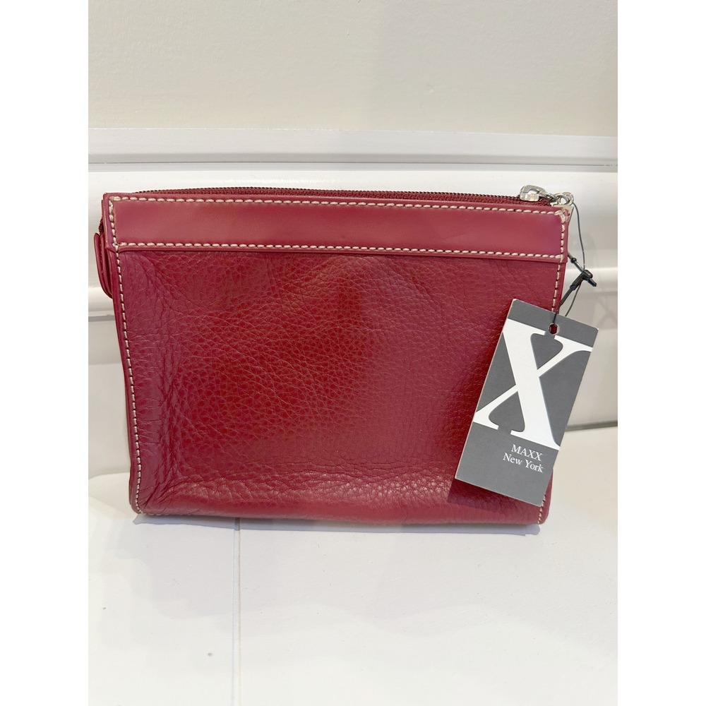 NEW MAXX New York Genuine Leather Wristlet Clutch Bag‎ Pouch Red Burgundy NWT